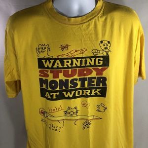 Vintage Club Bed Warning Study Monster At Work T Shirt 90s Short Sleeve Tee OSFA